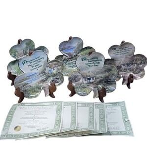 Franklin Mint Mary Leyfield Irish Blessings Shamrock Plates Set of 5 with Stands